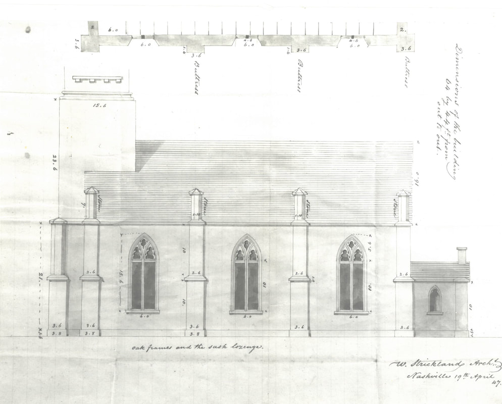 William Strickland's 1847 architectural drawing of Grace Church